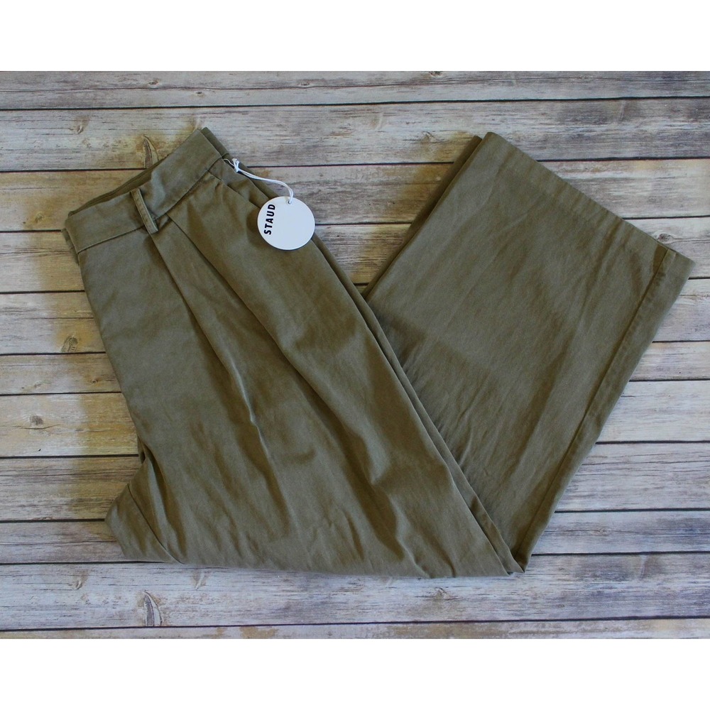 STAUD Pants Womens 12 Brown Wide Leg Pleated Trousers Pockets High Rise Luisa